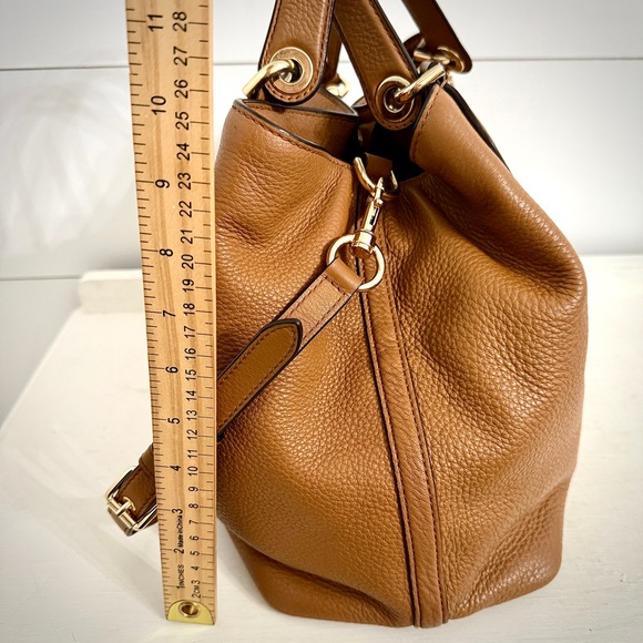 Michael Kors Brooklyn Leather Tassel Grommet Satchel Tote Bag Purse in Acorn - Picture 14 of 16